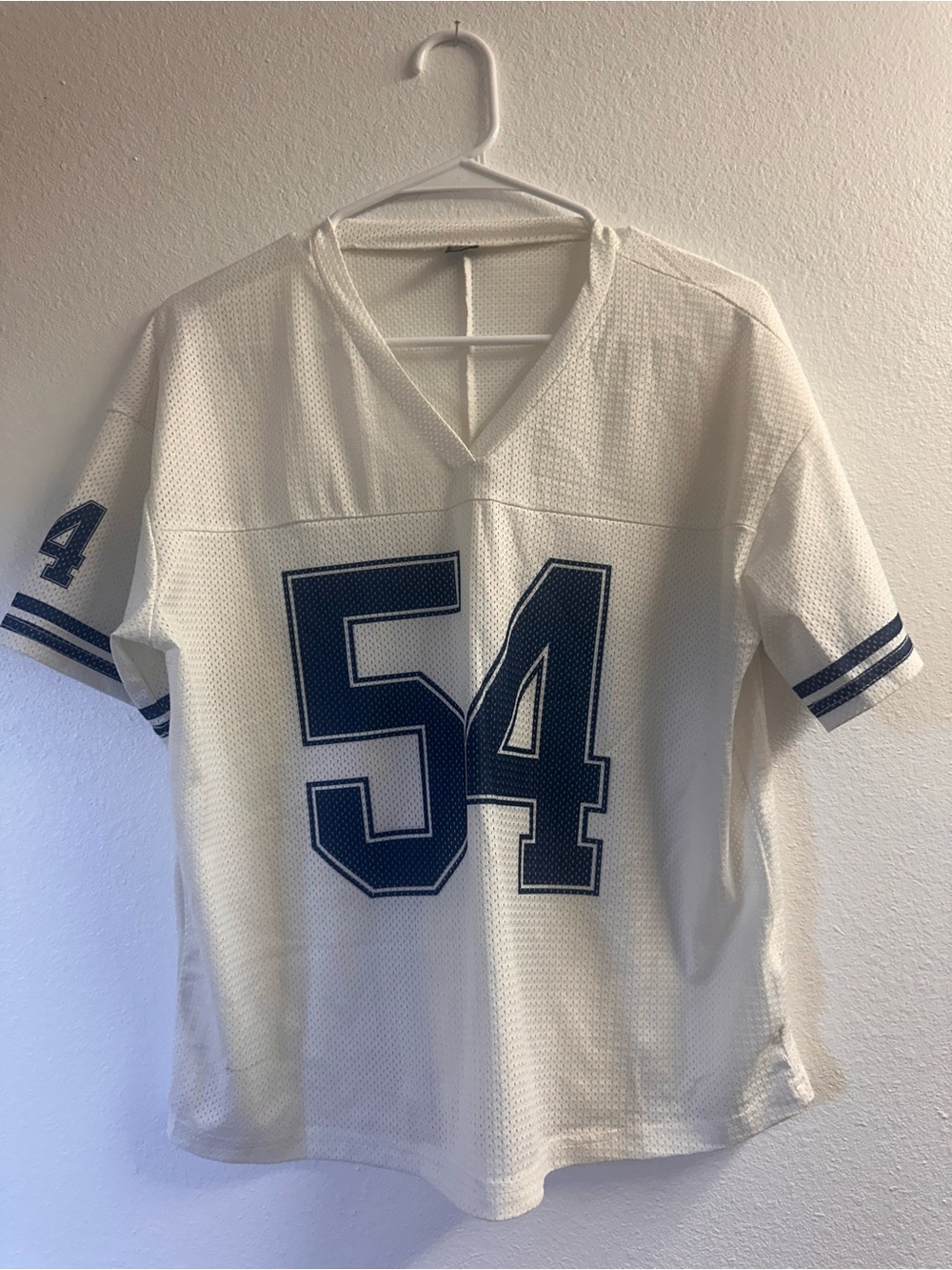 SHEIN White Mesh Football Jersey with Navy 54